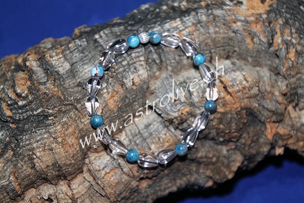 Bracciale Cristallo di rocca e apatite con inserti in argento 925