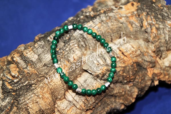 Bracciale Malachite con cuoricini in argento 925